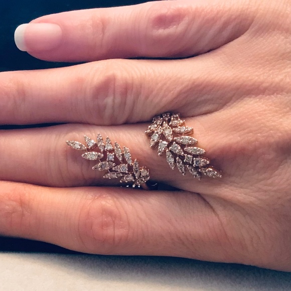 Solid Rose Gold & Genuine Diamond Asa Bypass Ring - Picture 7 of 15